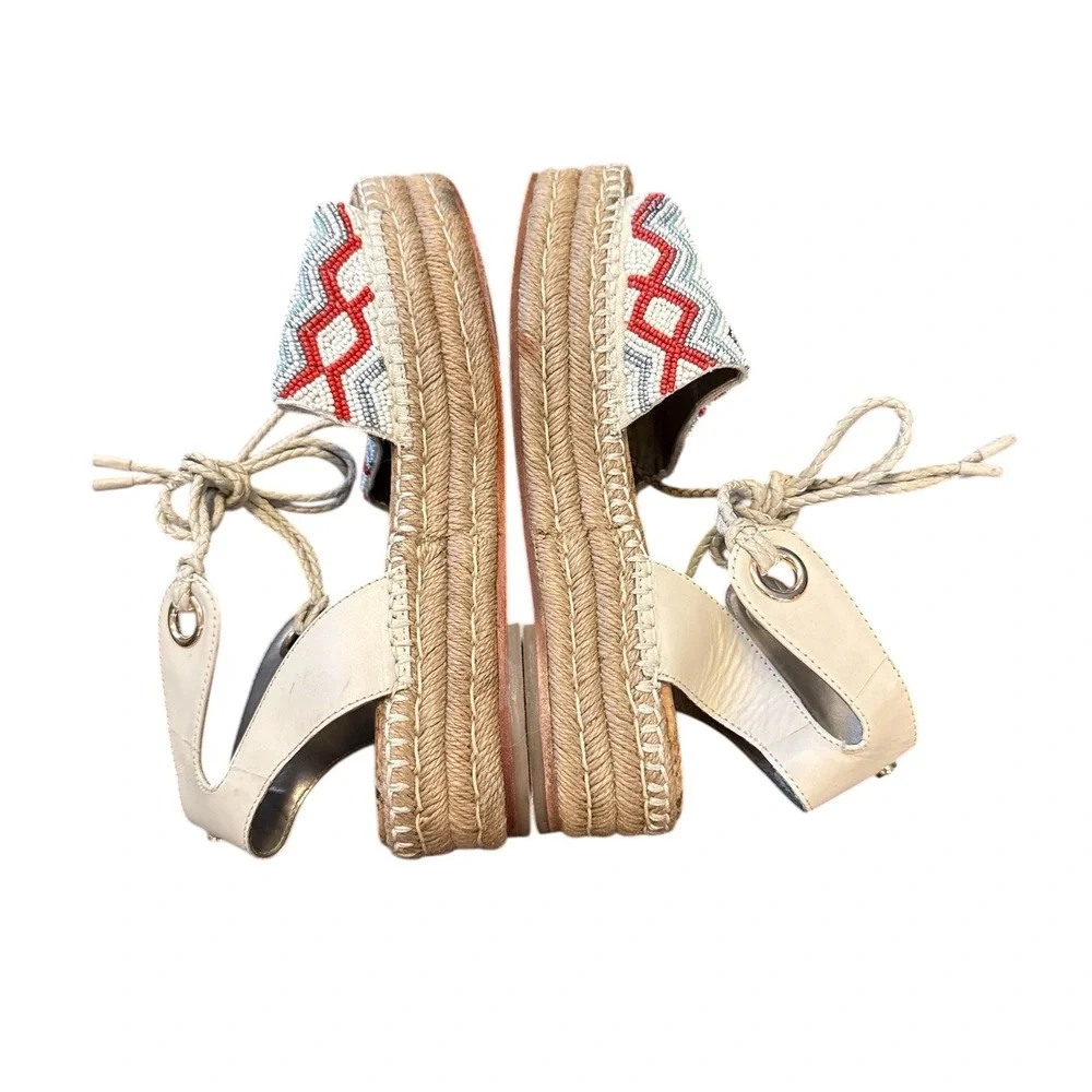 Sam Edelman‎ Espadrille Sandals Womens 9 Beige Beaded Lace-Up Platform Boho